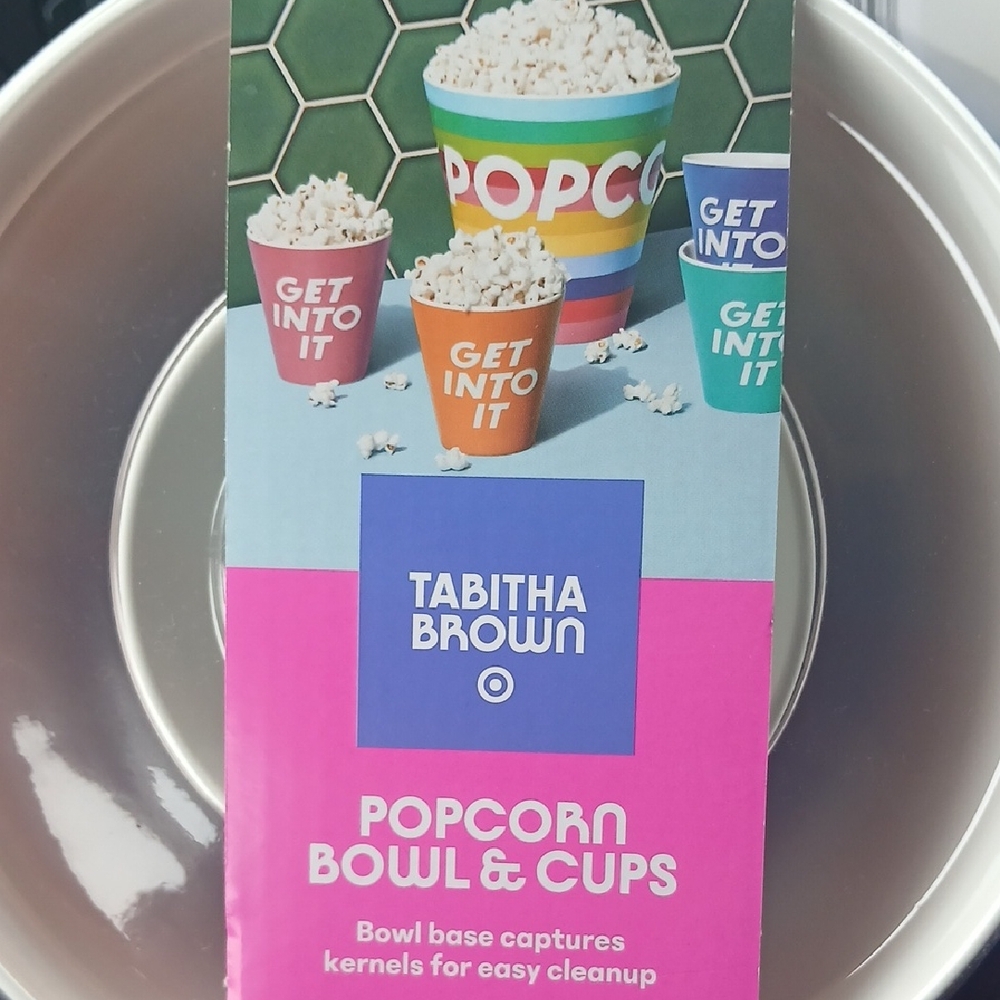 Popcorn Bowl & Cups Set By TABITHA BROWN Pink, Orange, Green, Blue